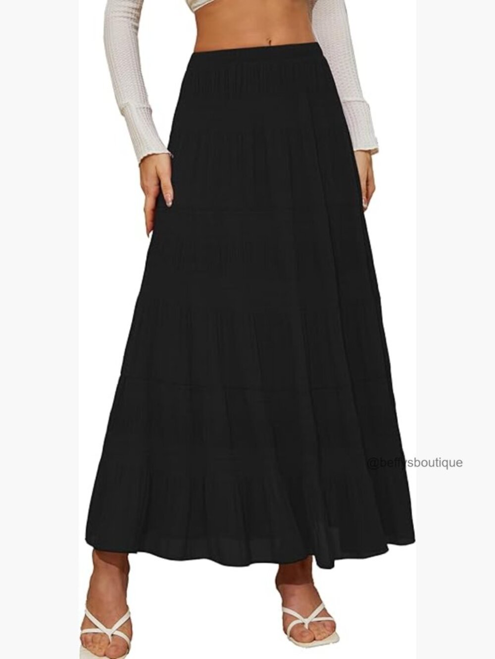 Chiffon Flowy Maxi Skirt Elastic Waist A-Line Summer Pleated Long Skirt